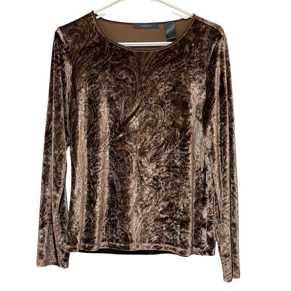 Vintage Paisley Soft Shimmer Velvet Top L Y2K Boho Whimsigoth Dark Cottage - Picture 1 of 9